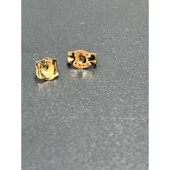 Vintage 10K Gold Blue Topaz Ridged Genuine Gemstone 40g Small Stud Earrings - Picture 6 of 14